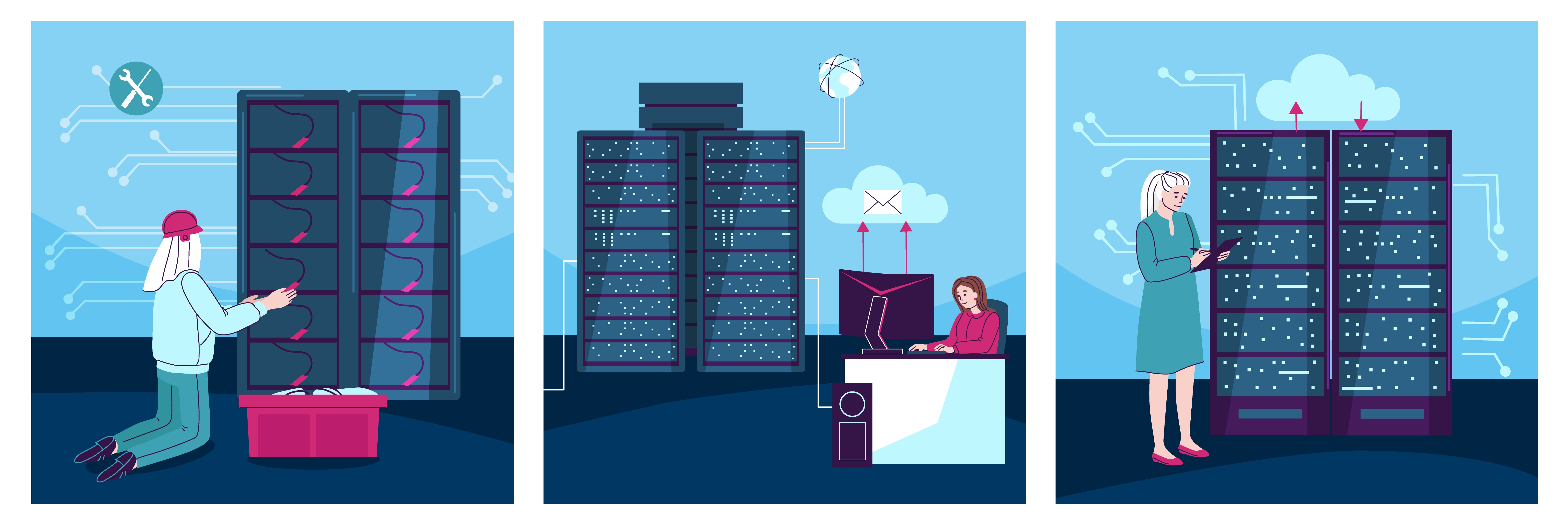 people performaning server maintance and sending emails